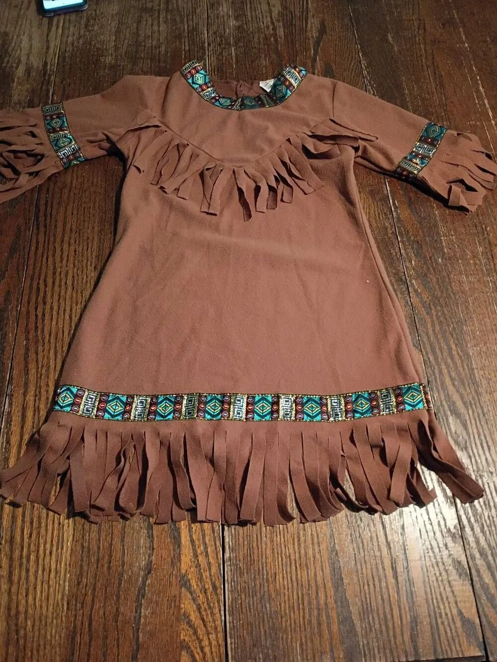 Medium Girls Native American Princess Costume Dress Brown Faux Suede Fringe